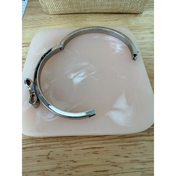 Kate Spade Silver-Tone Bow Hinged Bangle Bracelet With Rhinestones For Women - Picture 3 of 8